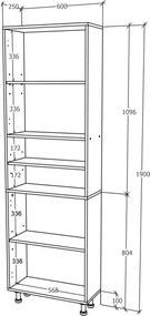 Zaria 4 ajtós fürdőszobai magasszekrény, Fényes fehér / Fehér, MDF, 60 x 27 x 190 cm