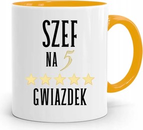 Sárga Bögre Ajándék Főnöknek 5 Csillagos Nyomtatott Fényképpel