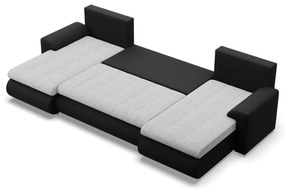 Tokio U alakú sarokkanapé, 3 ágyneműtartóval, fonott + műbőr, univerzális oldal, szürke - fekete