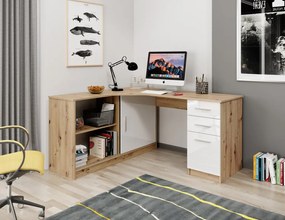 Sarok Íróasztal Artisan Tölgy/Fényes Fehér Színben. Jobbos Kialakítás. (nem változtatható összeállítás).