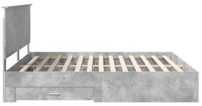 vidaXL Ágykeret fejtámlával fiókkal Beton Szürke 200 x 200 cm Faanyag