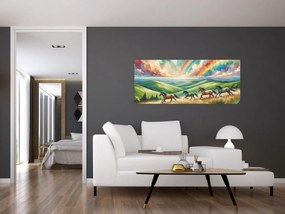 Kép – Vágtázó lovak a tájban (120x50 cm)