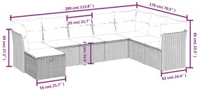 8 részes fekete polyrattan kerti ülőgarnitúra párnákkal