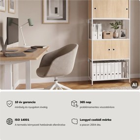 Iratrendező polc zárható szekrénnyel, irodai, nyitott polcok, fém fehér/sonoma tölgy, 800x2200x400 mm: ARIEL Eco Design
