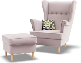 Uszak fotel, bársony, rózsaszín