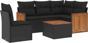vidaXL 6 részes fekete polyrattan kerti ülőgarnitúra párnákkal
