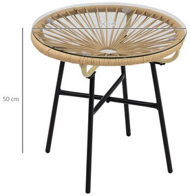 Kerti bisztró asztal, kerek asztal, rattan, barna, 50 x 50 x 50 cm