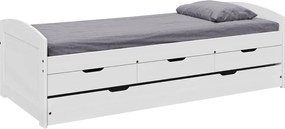 Ágy kihúzható pótággyal, fehér, tömörfa, 90x200, MARINELLA NEW