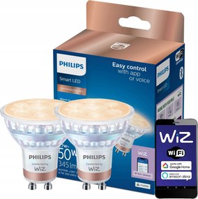 2x Led izzó GU10 4,7W 50W 2700-6500K Cct 36° Smart WiFi Philips WiZ