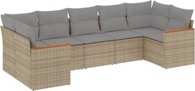 vidaXL 7 részes bézs polyrattan kerti ülőgarnitúra párnákkal