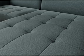 Szürkészöld bársony kinyitható-tárolóhelyes sarokkanapé (jobb oldali-heverő résszel) Gomsi – ELTAP