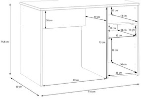 Íróasztal URO artisan tölgy/fehér