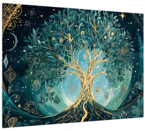 Üveg kép – Életfa az univerzumban (70x50 cm)