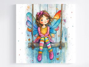 Canvas Vászonkép Színes Kislány Tündér Hinta Játék 80x80