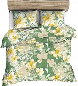 Ágyneműhuzat kéregből 220x200 zöld nagy sárga bézs rajzolt virágok