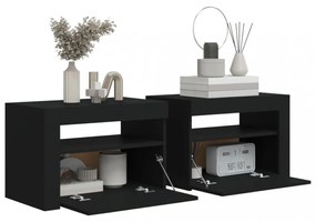 2 db fekete éjjeliszekrény LED-del 60 x 35 x 40 cm