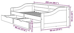 Napozóágy 2 fiókkal matrac nélkül IRUN Fekete 90x200 cm