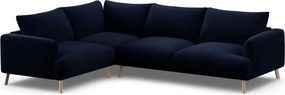 Sötétkék bársony sarokkanapé (bal oldali-L alakú) Naomi – Micadoni
