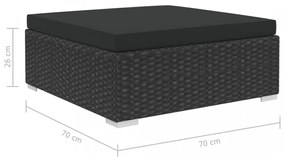 12 részes fekete polyrattan kerti bútorszett párnákkal