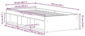 kézműves tölgy szerelt fa ágykeret matrac nélkül 75x190 cm