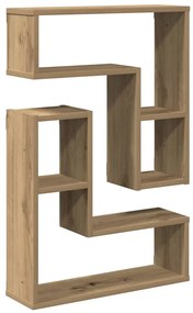 2 db kézműves tölgyszínű szerelt fa fali kockapolc 50x15x50 cm
