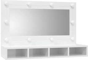 Magasfényű fehér tükrös szekrény LED-ekkel 90 x 31,5 x 62 cm
