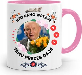 Rózsaszín Vicces Bögre Jaroslaw Kaczynski fényképes nyomattal