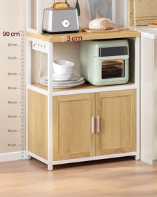 VASAGLE konyhai polc beépített konnektorral 40×60×170 cm, tölgy-fehér