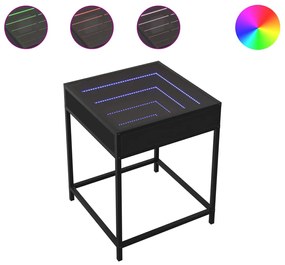 Fekete végtelen hatású LED-es dohányzóasztal 40 x 40 x 51 cm