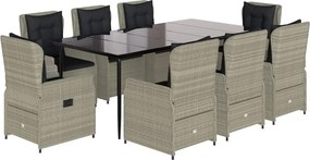 vidaXL 9részes világosszürke polyrattan kerti étkezőgarnitúra párnával