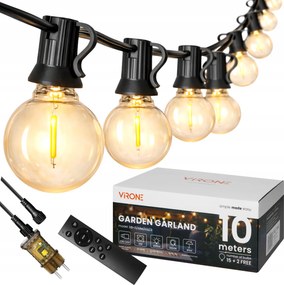 Kültéri LED-es kerti fényfüzér 10M 15+2 Izzó Kerti Lámpák