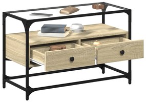 sonoma tölgy szerelt fa TV-szekrény üveglappal 80 x 35 x 51 cm
