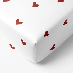 Goldea pamut körgumis lepedő - piros szívecskék, fehér alapon 180 x 200 cm