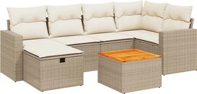 vidaXL 7 részes bézs polyrattan kerti ülőgarnitúra párnákkal