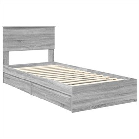 vidaXL Tárolós Ágy fejtámlával Szürke Sonoma 90 x 200 cm Faanyag