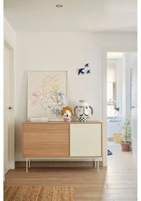 Yoko krémfehér komód tölgyfa dekorral, szélesség 128 cm - Teulat