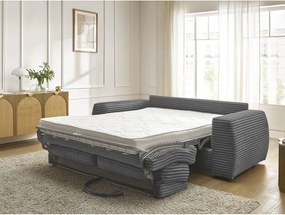 Sötétszürke kordbársony kanapé mindennapos alvásra-kinyitható 220 cm Hugo – Bobochic Paris