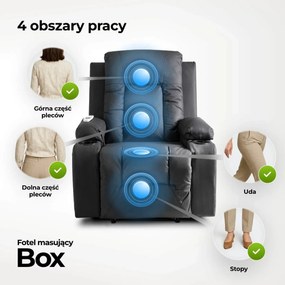Masszírozós dönthető fotel fekete színben, műbőr kárpittal BOX