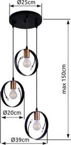 Globo 15346-3 Függeszték fém fekete. Ø:392, H:1500, exkl. 3xE27 60W 230V