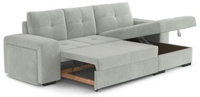 PALERMO jobb oldali, világosszürke kihúzható kanapé tárolóval és puffal