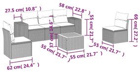 6 részes fekete polyrattan kerti ülőgarnitúra párnákkal