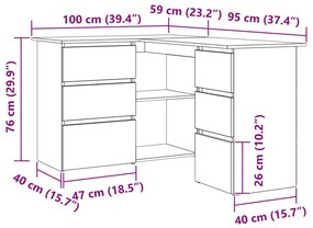 vidaXL Fekete Tölgy Sarok Íróasztal, 145x100x76 cm, Műanyagból készült