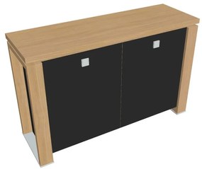 Verno+ S alacsony szekrény 140 x 46 x 90 cm, üvegajtó, világos tölgy / fekete