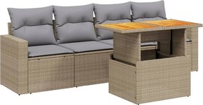 vidaXL 5 részes bézs polyrattan kerti ülőgarnitúra párnákkal