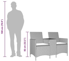 szürke polyrattan 2 személyes kerti kanapé asztallal, párnákkal