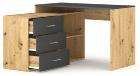 Íróasztal fiókokkal és univerzális jobb/bal sarokmegoldással JULES, artisan tölgy/antracit