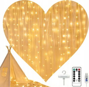 Fényfüggöny Meleg 300 Led Usb 3x3M Távirányító