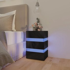 magasfényű fekete szerelt fa LED-es éjjeliszekrény 45x35x67 cm