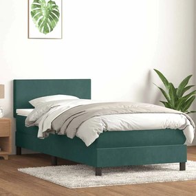 sötétzöld bársony rugós ágy matraccal 80x220 cm