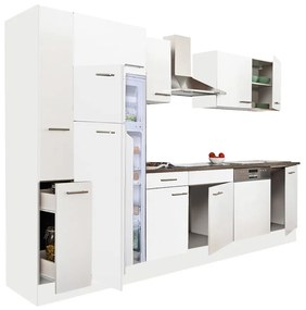 Yorki 310 konyhablokk fehér korpusz,selyemfényű fehér fronttal felülfagyasztós hűtős szekrénnyel